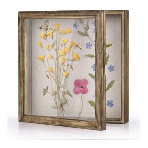Shadow Box Frame 11x11 Shadow Box Display Case w/ Linen Back Rustic Wood Memory